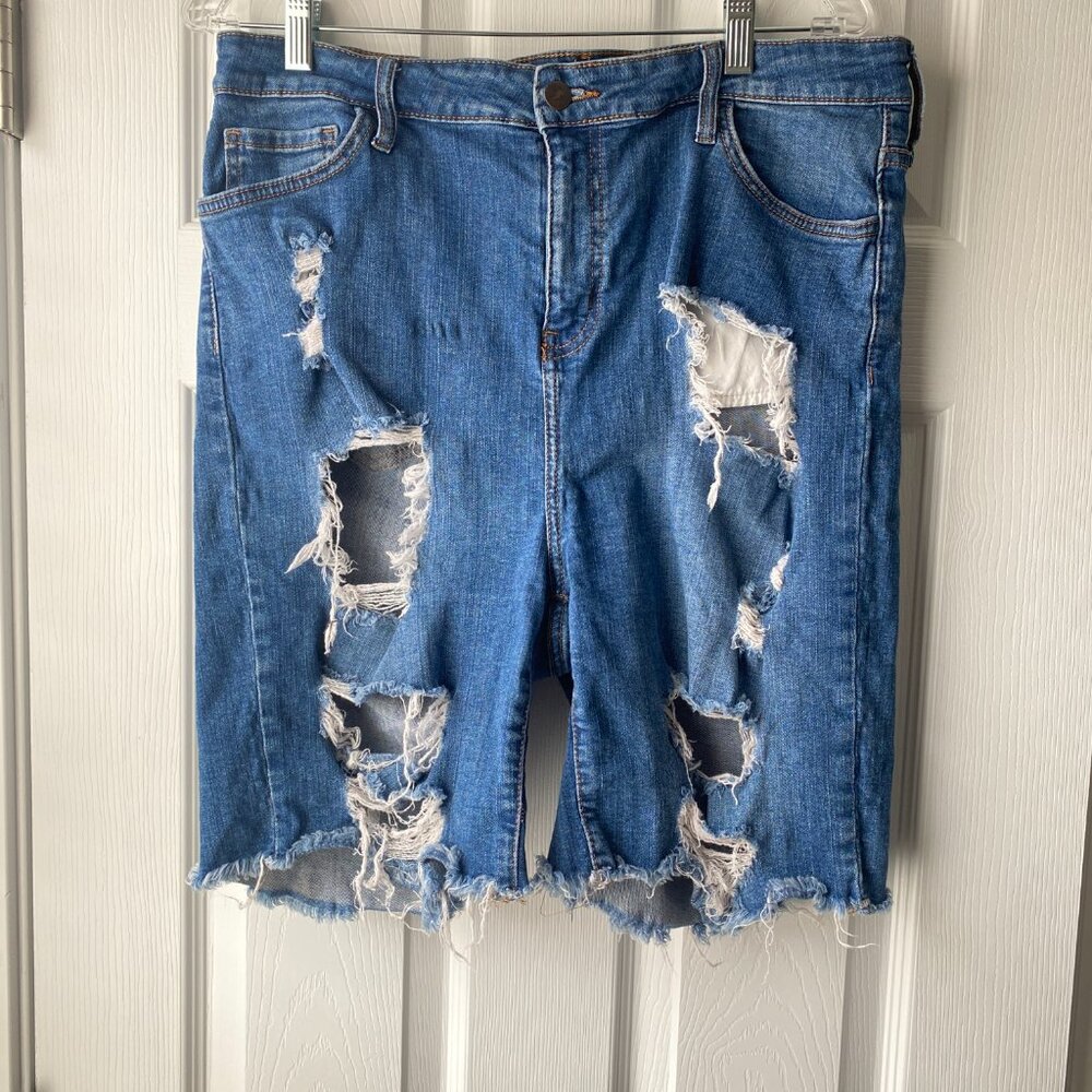 Fashion Nova | Blue Denim Distressed Cutoff Bermuda Jean Shorts